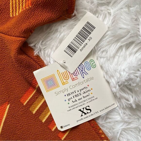 LULAROE Amelia Dress Zip Fit N Flare Triangles Pockets New Burnt Orange Size XS - Picture 8 of 10